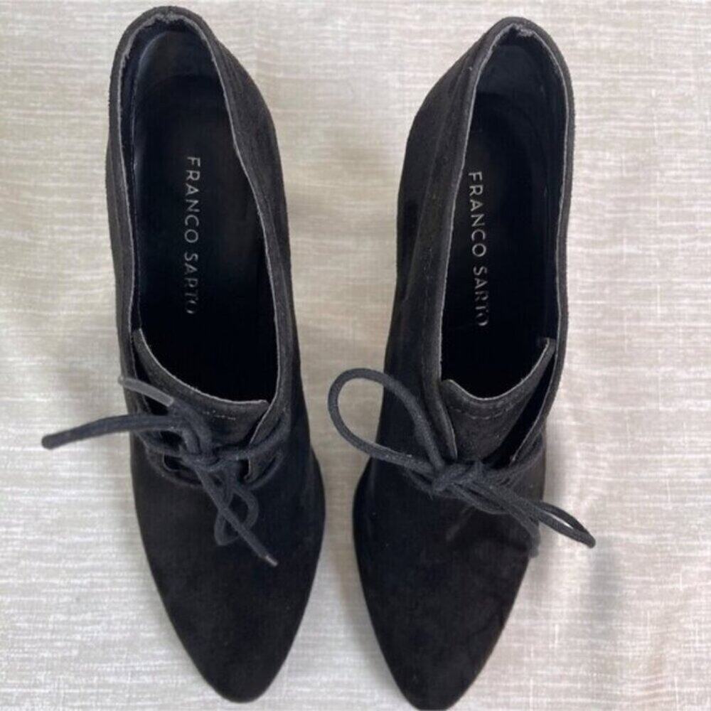 Franco Sarto Leandra Women Black Suede Lace-Up Block Heel Ankle Boots 8.5
